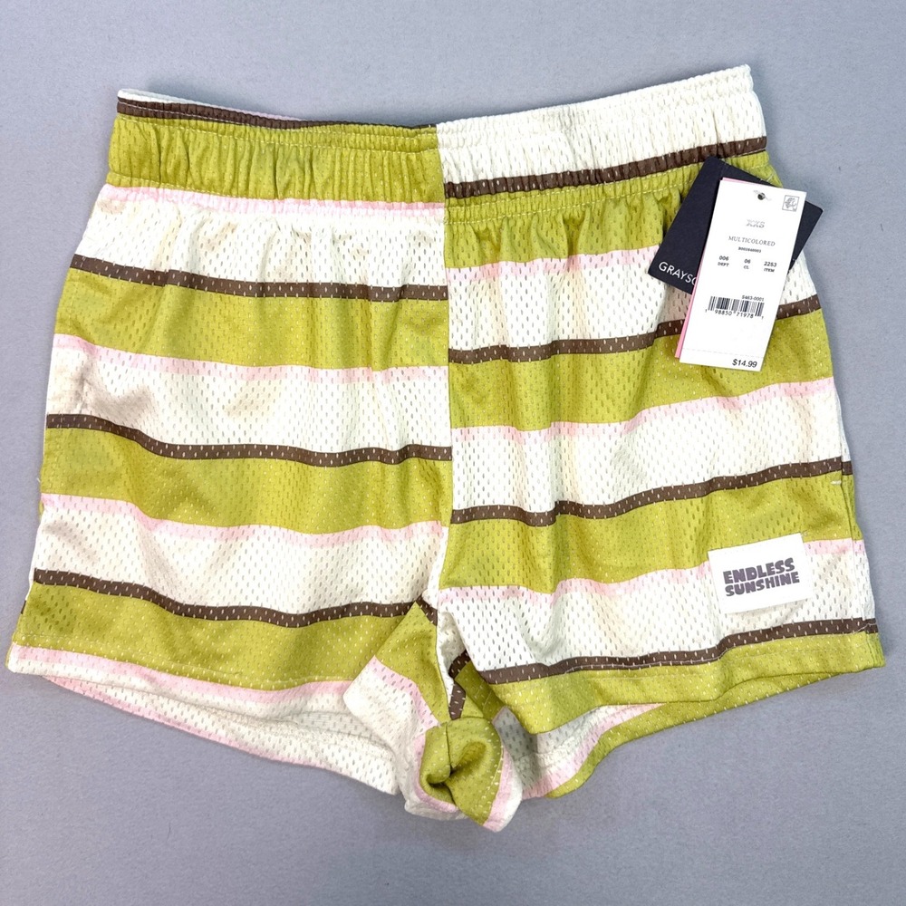 NWT- Grayson Mesh Striped Shorts Green White Endless Sunshine SIZE XXS